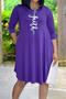 three-quarter sleeve letter printing plus size new stylish stretch simple midi dress_Black_Purple