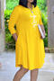 three-quarter sleeve letter printing plus size new stylish stretch simple midi dress_Black_Purple_Orange_Yellow