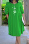 three-quarter sleeve letter printing plus size new stylish stretch simple midi dress_Black_Purple_Orange_Yellow_Green