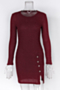 autumn new plus size stretch knitted buttons decor stylish elegant mini dress_Black_Rose Red