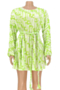 plus size batch printing three colors round neck loose stretch ruffle mini dress (with belt)_Light Green