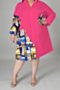 xl-5xl early autumn new three colors inelastic stylish casual midi shirtdress_White_Magenta