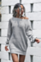 winter new solid color knitted stretch boat-neck lantern-sleeve stylish casual sweater mini dress_White_Sky Blue_Pink_Gray