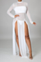 plus size early autumn half high collar mesh see through high slit elastic maxi dress (without lining)_Black_White