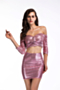 new style sequin embroidered hollow out zip-up off shoulder micro elastic mini evening dress_Rose Red_Pink