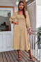 autumn new solid color inelastic square-neck backless stylish casual midi dress_Rose Red_Beige