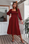 autumn new solid color inelastic square-neck backless stylish casual midi dress_Rose Red