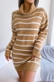 autumn & winter new 4 colors streak casual sweater knitted slight stretch mini dress (without belt,new added colors)_Black_Beige_Khaki 