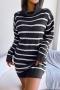 autumn & winter new 4 colors streak casual sweater knitted slight stretch mini dress (without belt,new added colors)_Black