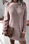 autumn hollow out three colors simple loose knitted round neck stretch mini dress_Sky Blue_Pink