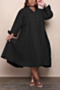 xl-5xl autumn new inelastic loose casual midi dress_Black