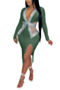 plus size solid color stitching mesh rhinestone deep v-neck s-4xl stretch sexy midi dress_Black_White_Red_Blue_Green