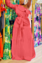new stylish pure color one shoulder autumn micro elastic casual maxi dress (with belt)_Black_Watermelon Red