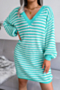 autumn new striped sweater knitted casual loose v-neck mini dress (without belt)_Pink_Khaki _Green