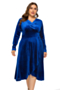 xl-5xl autumn new solid color stretch v-neck stylish irregular pleuche midi dress_Black_Purple_Dark Green_Rose Red_Blue