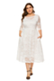 xl-6xl autumn new ten colors see through lace micro-elastic three-quarter sleeves pockets stylish loose midi dress with lining_Black_White