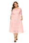 xl-6xl autumn new ten colors see through lace micro-elastic three-quarter sleeves pockets stylish loose midi dress with lining_Black_White_Purple_Rose Red_Beige_Blue_Dark Blue_Pink