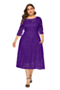 xl-6xl autumn new ten colors see through lace micro-elastic three-quarter sleeves pockets stylish loose midi dress with lining_Black_White_Purple