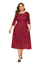 xl-6xl autumn new ten colors see through lace micro-elastic three-quarter sleeves pockets stylish loose midi dress with lining_Black_White_Purple_Rose Red