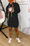 plus size autumn 7 colors christmas pattern printing hooded stretch casual mini dress_Black