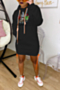 plus size 7 colors hooded autumn christmas pattern printing stretch casual mini dress_Black
