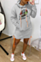 plus size 7 colors hooded autumn christmas pattern printing stretch casual mini dress_Black_White_Blue_Pink_Magenta_Orange_Gray