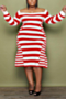 l-5xl plus size autumn new stylish stretch stripe printing off-shoulder casual midi dress_Black_Red
