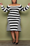 l-5xl plus size autumn new stylish stretch stripe printing off-shoulder casual midi dress_Black