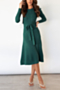 autumn new plus size solid color knitted stretch stylish minimalist midi dress with belt_Black_Dark Green