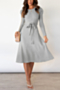 autumn new plus size solid color knitted stretch stylish minimalist midi dress with belt_Black_Dark Green_Red_Beige_Gray