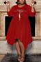 l-4xl plus size early autumn new simple pocket letter printing loose stretch casual midi dress_Black_Red