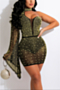 early autumn plus size see through mesh spliced stretch rhinestone bead decor low-cut one-sleeve sexy high quality mini dress with lining_Black_White_Red_Gold