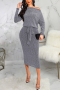 autumn new stylish solid color stretch 5 colors plus size slim casual midi dress(with belt)_Black_Rose Red_Brown_Yellow_Silver
