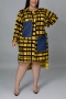 l-5xl plus size autumn new stylish plaid batch printing pocket stretch single-breasted loose casual midi dress_White_Beige_Yellow