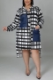l-5xl plus size autumn new stylish plaid batch printing pocket stretch single-breasted loose casual midi dress_White