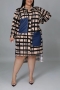 l-5xl plus size autumn new stylish plaid batch printing pocket stretch single-breasted loose casual midi dress_White_Beige