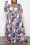 l-5xl plus size autumn new stylish stretch loose pocket multicolor batch printing casual maxi dress_Pink_Orange