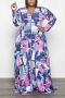l-5xl plus size autumn new stylish stretch loose pocket multicolor batch printing casual maxi dress_Pink
