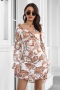 autumn new stylish batch printing inelastic ruffled hollow slim sexy mini dress_Black_Orange