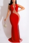spring new stylish rhinestone mesh patchwork contrast color see-through backless zip-up plus size stretch sexy maxi dress_Black_White_Red