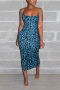 xs-3xl plus size spring new stylish leopard batch printing stretch slim sexy midi dress_Blue