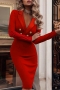 spring solid color micro-elastic suit collar gold button decor zip-up side stylish lady office dress_Black_White_Red