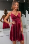 spring new stylish simple solid color velvet sling 6 colors pleated backless stretch good quality sexy mini dress_Black_Purple_Dark Green_Rose Red