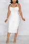 summer new plus size solid color stretch rhinestone sling hollow backless zip-up split slim sexy midi dress_Black_White