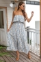 summer new stylish simple floral batch printing inelastic strapless loose casual maxi dress_Sky Blue