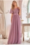 new stylish simple mesh patchwork see-through stretch embroidery zip-up plus size elegant maxi evening dress(with lining)_Rose Red_Dark Blue_Pink