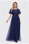 new stylish simple mesh patchwork see-through stretch embroidery zip-up plus size elegant maxi evening dress(with lining)_Rose Red_Dark Blue