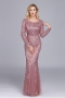new stylish mesh patchwork sequin embroidery inelastic long sleeves plus size elegant maxi evening dress(with lining)_Rose Red_Dark Blue_Pink