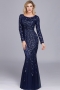 new stylish mesh patchwork sequin embroidery inelastic long sleeves plus size elegant maxi evening dress(with lining)_Rose Red_Dark Blue