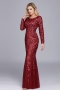 new stylish mesh patchwork sequin embroidery inelastic long sleeves plus size elegant maxi evening dress(with lining)_Rose Red